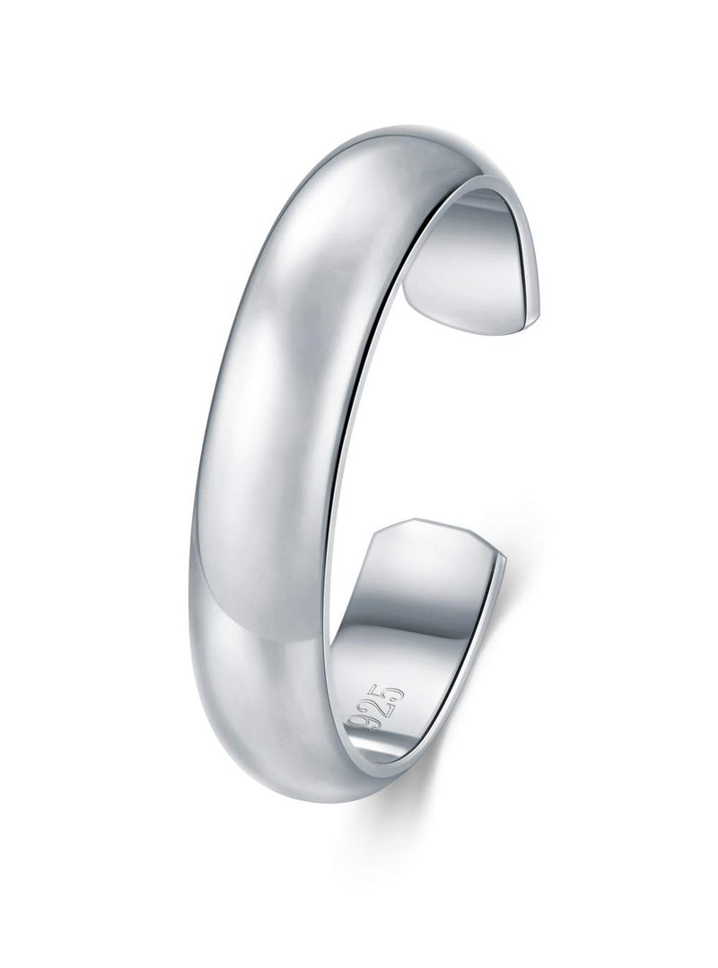 BORUO 925 Sterling Silver Toe Ring, Hypoallergenic Adjustable Band Ring 4mm - Image 1